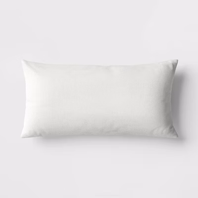 12"x24" Solid Woven Rectangular Outdoor Lumbar Pillow White - Threshold™: Textured, Zipper Closure, Indoor/outdoor Use