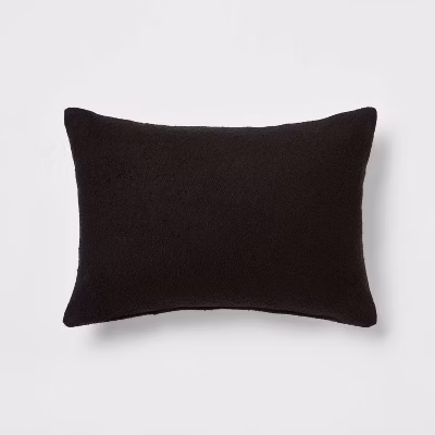 Oblong Boucle Color Blocked Decorative Throw Pillow Black - Threshold™: Cotton Rectangle Cushion, Indoor Use, Hidden Zipper