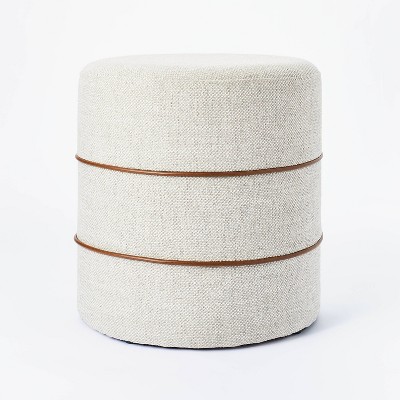 Catalina Round Ottoman Cream With Leather Piping - Threshold™ Designed With Studio Mcgee