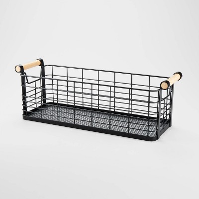 16" X 6" X 6" Medium Rectangular Wire Natural Wood Handles Basket Black - Brightroom™: Metal Storage & Organization