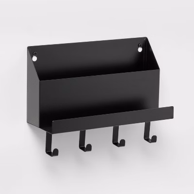 Metal Entryway Organizer Matte Black - Brightroom™: Wall Mounted Coat Rack & Keys Holder With 4 Hooks