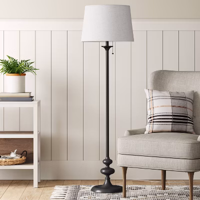 62.5"x16" Londonberry Stick Floor Lamp Black - Threshold™: Pull Chain, Etl Listed, Metal Base