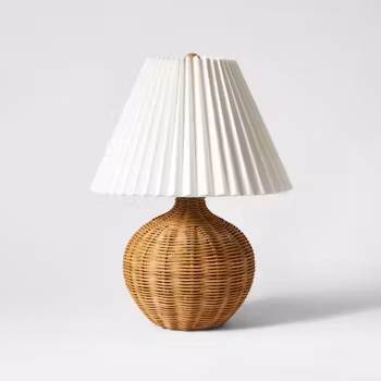 Natural Wicker Table Lamp Brown - Threshold™ Designed With Studio Mcgee: Chic Pleated Drum Shade, Etl Listed