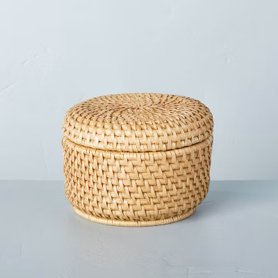Medium 4"x6" Woven Basket With Lid Natural - Hearth & Hand™ With Magnolia: Rattan, Farmhouse Style, Tabletop Storage