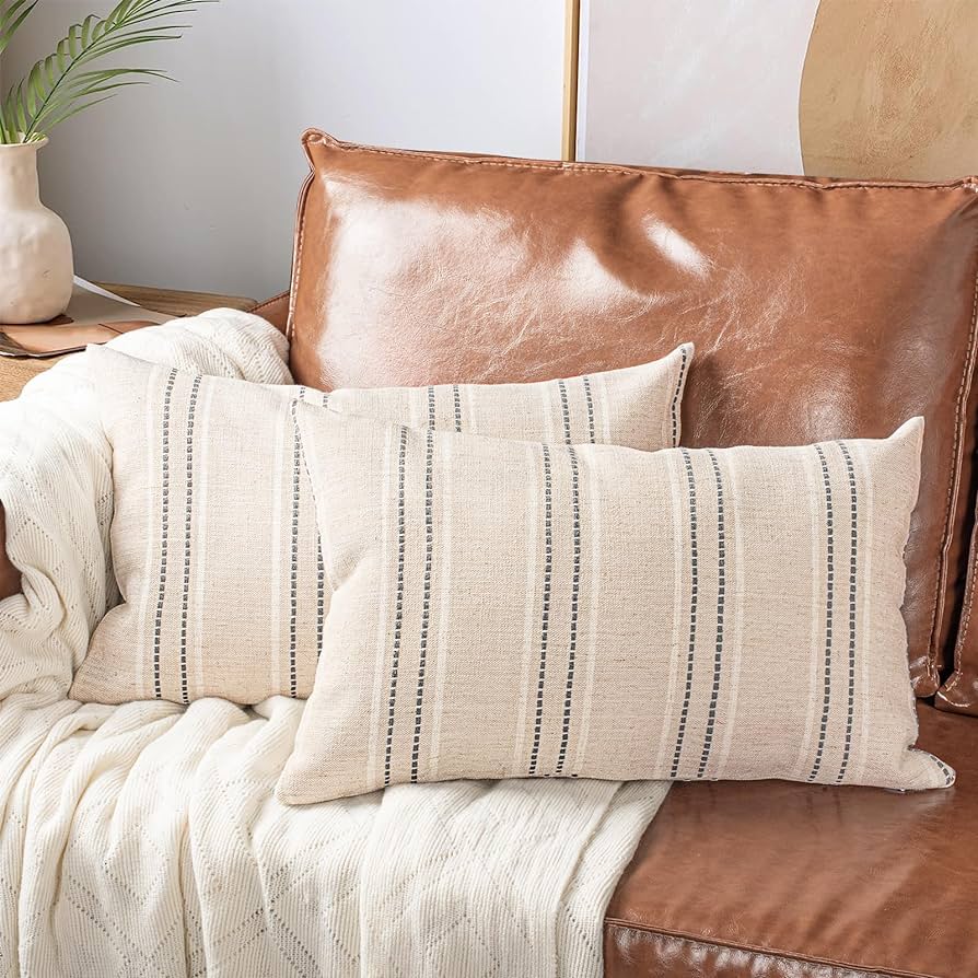 Aels 12x20 Decorative Farmhouse Linen Throw Pillow Covers