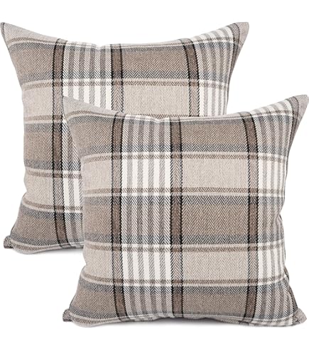 Your Smile Set Of 2 Retro Farmhouse Outdoor/indoor Buffalo Tartan Chequer Stripe Plaid Cotton Linen Decorative Throw Pillow Case Cushion Cover Pillowcase For Sofa Chair