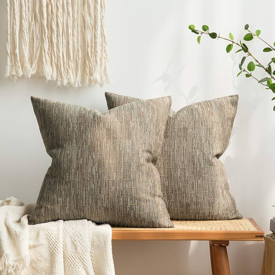 Miulee Pack Of 2 Decorative Burlap Linen Throw Pillow Covers Modern Farmhouse Pillowcase Rustic Woven Textured Cushion Cover For Sofa Couch Bed 18x18 Inch Brown : Home & Kitchen