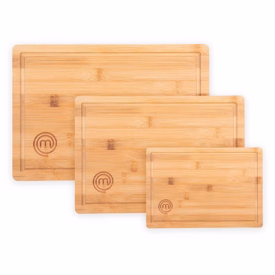 Masterchef 3pc Bamboo Cutting Board Set With Juice Grooves Essential Collection