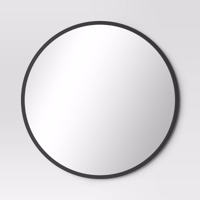 28" Round Decorative Wall Mirror Black - Threshold™: Modern Steel Frame, Wall Mount
