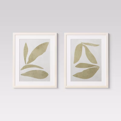 Set Of 2) 16" X 20" Leaf Framed Wall Art Set Natural - Threshold™: Botanical Drawing, Beige Frame, Vertical Display
