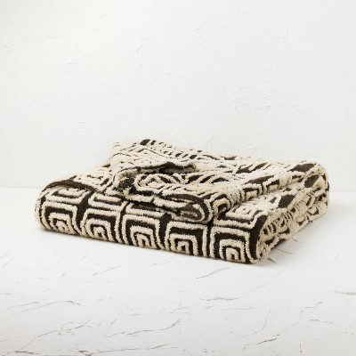 Twin/twin Extra Long Bed Blanket Ikat Black/white - Opalhouse Designed With Jungalow™: Faux Shearling, Midweight Fabric, No Fill