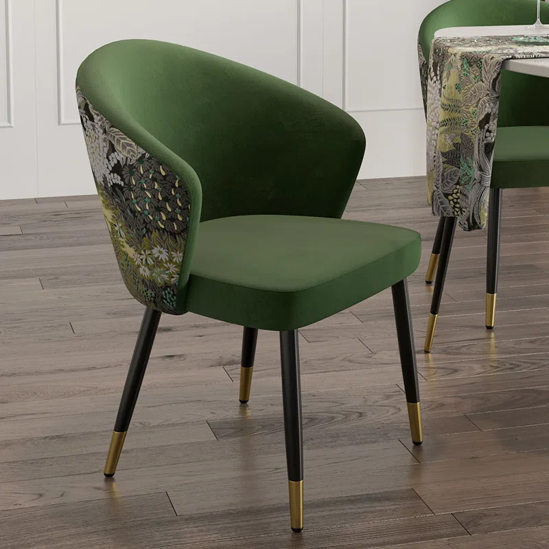 Red Barrel Studio Hyeres Green Upholstered Velvet Dining Chair Modern Arm Chair In Gold Black