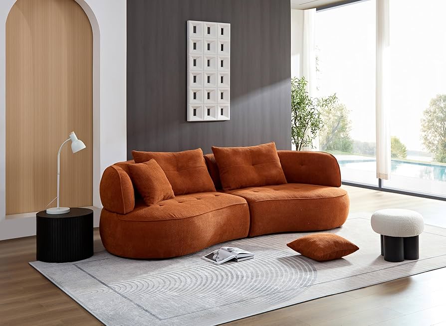 Hamorespace 109‘’curved Sectional Sofa Burnt Orange