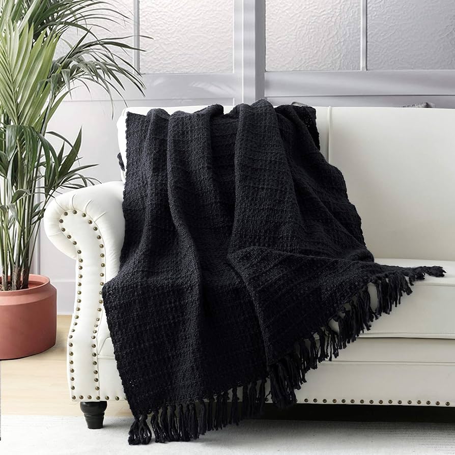 Horimote Home Black Chunky Knit Oversized Throw Blanket For Couch