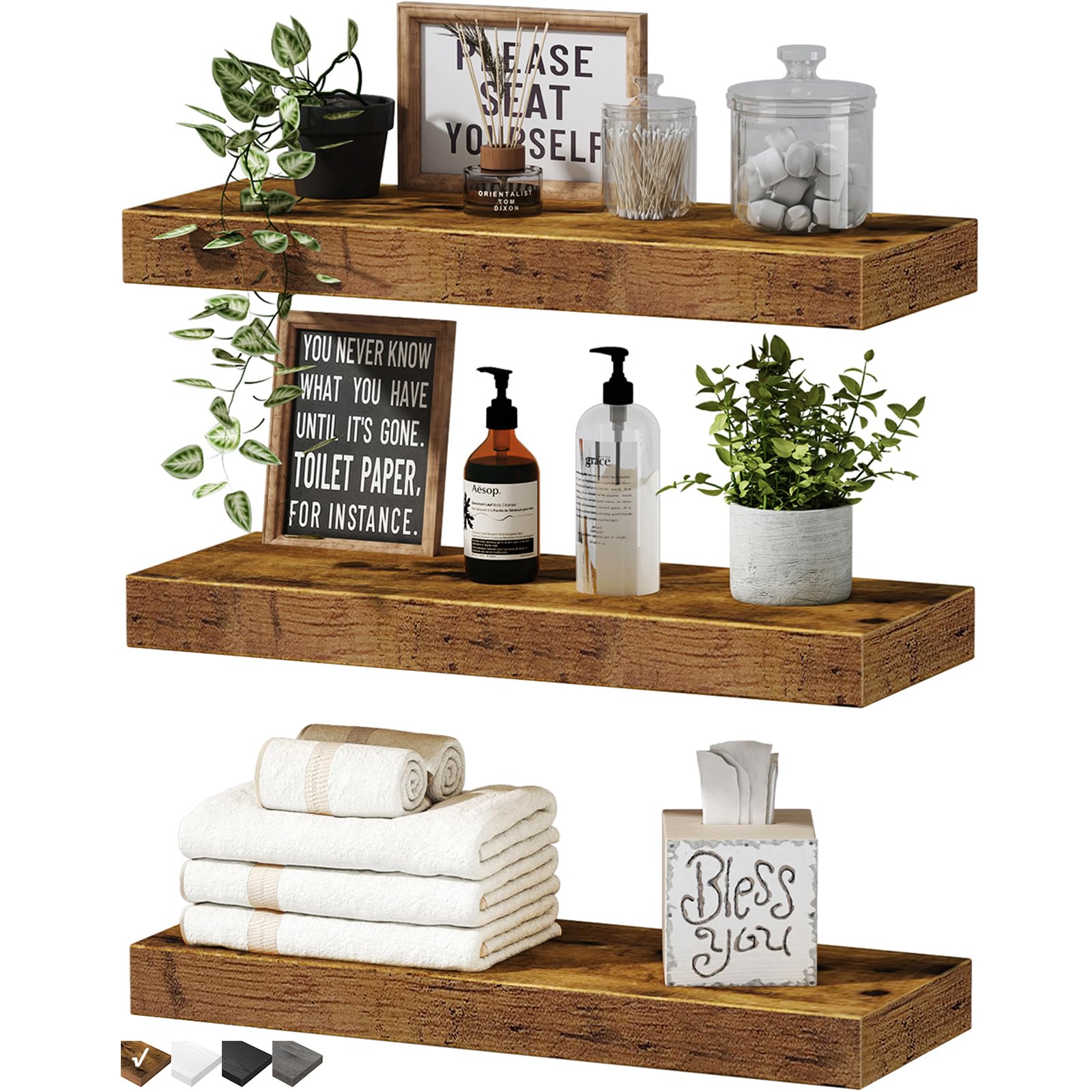 Qeeig Floating Shelves For Wall Bathroom Shelf Bedroom Kitchen Farmhouse Small Book Shelf 16 Inch Set Of 3