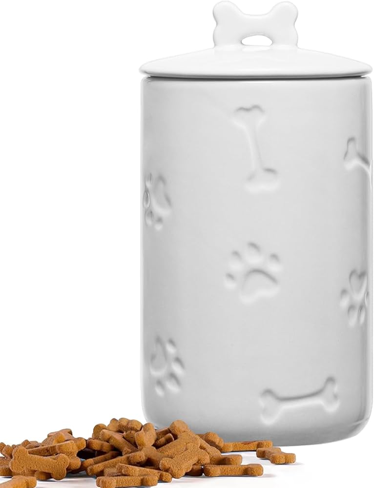 Nixbyo Dog Treat Container Airtight - 9"x5" Large Ceramic Dog Treat Jar For Kitchen Counter