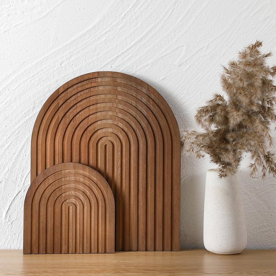 Chunful 2 Pcs Decorative Wood Cutting Board Wooden Board Rainbow Shaped Wood Serving Board Boho Cutting Board Decor Serving Trays For Home Kitchen Decoration (pine