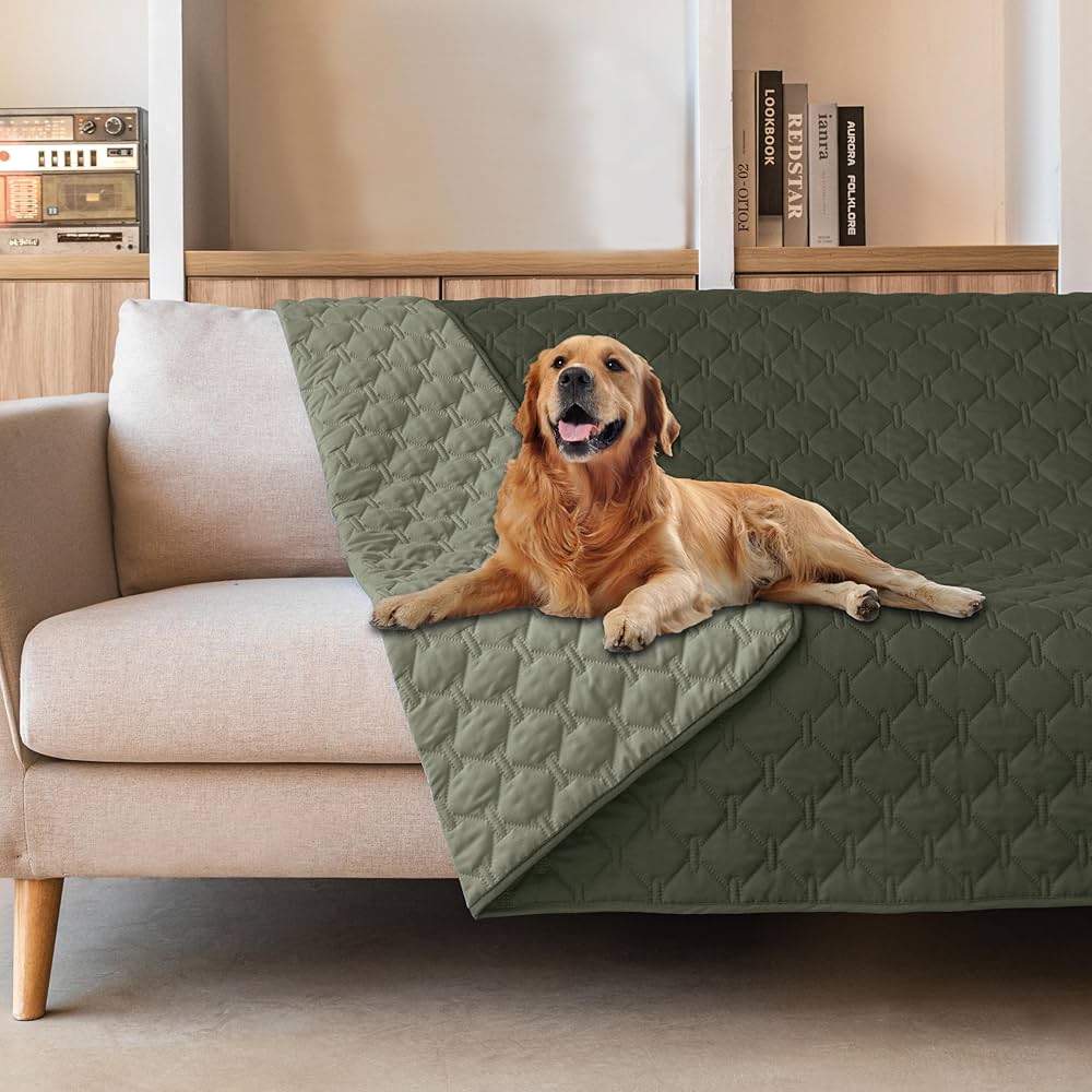 Gogobunny 100% Double Sided Waterproof Dog Blanket Soft Pet Bed Cover Reversible Protect Furniture Couch Sofa Car For Puppy Large Dog Cat (dark Olive/light Olive