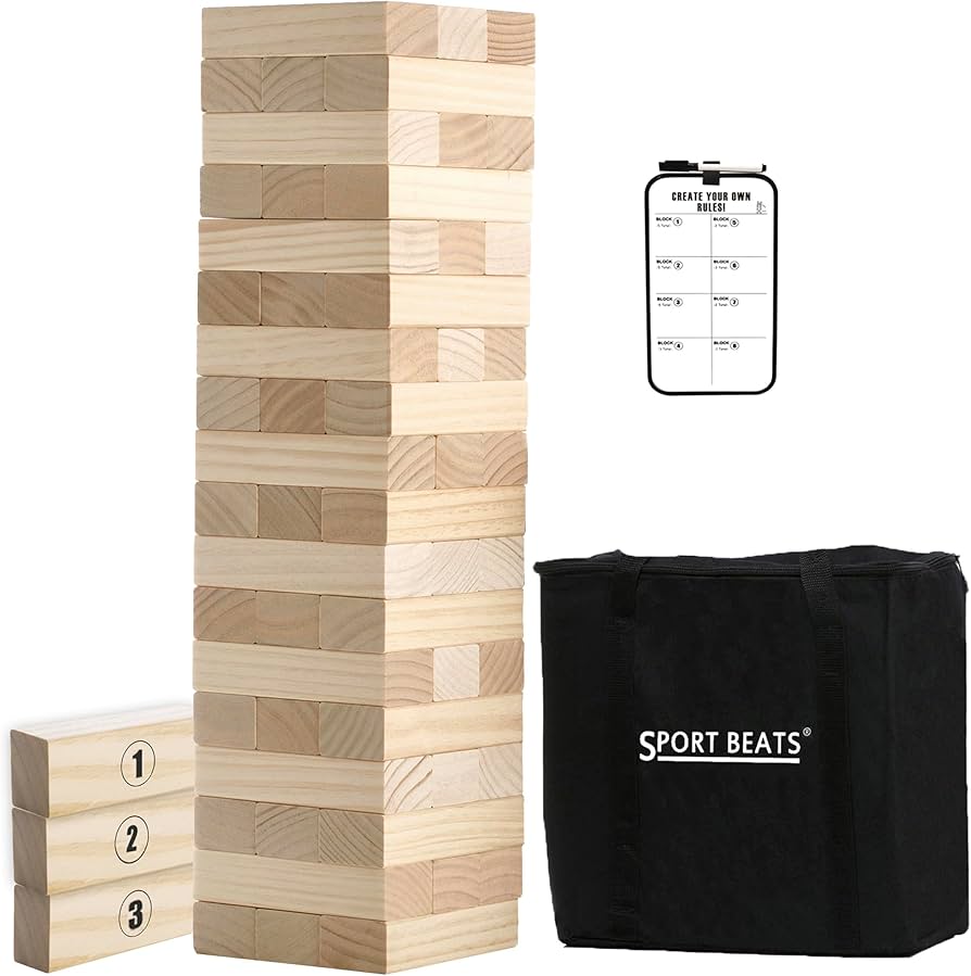 Sport Beats Outdoor Games Large Tower Game 54 Blocks Stacking Game - Includes Carry Bag And Scoreboard : Toys & Games