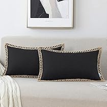 Set Of 2 Farmhouse Throw Pillow Covers - Burlap Linen Trimmed Tailored Edges Decorative Cushion Covers For Bed Home Outdoor Decoration (2 Pieces