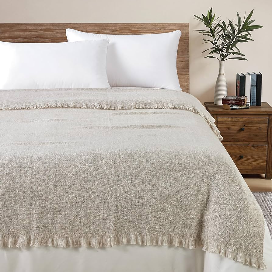 Bourina Throw Blanket Decorative Faux Cashmere Fringe Lightweight Throw Soft Cozy For Bed Or Sofa Outdoor Blanket