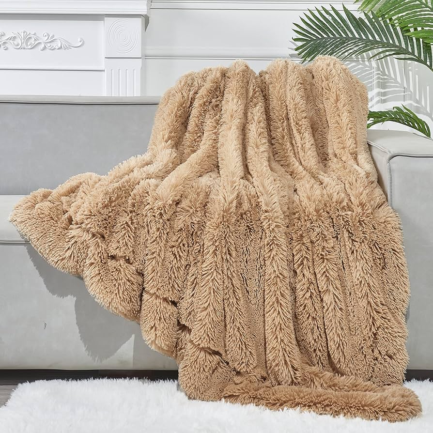 Gonaap Fuzzy Faux Fur Throw Blanket Brown Super Soft Cozy Plush Fuzzy Shaggy Blanket For Couch Sofa Bed (brown