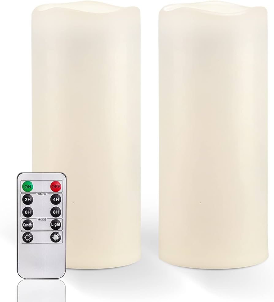 Homemory 10" X 4" Large Waterproof Outdoor Flameless Candles With Remote Control And Timer