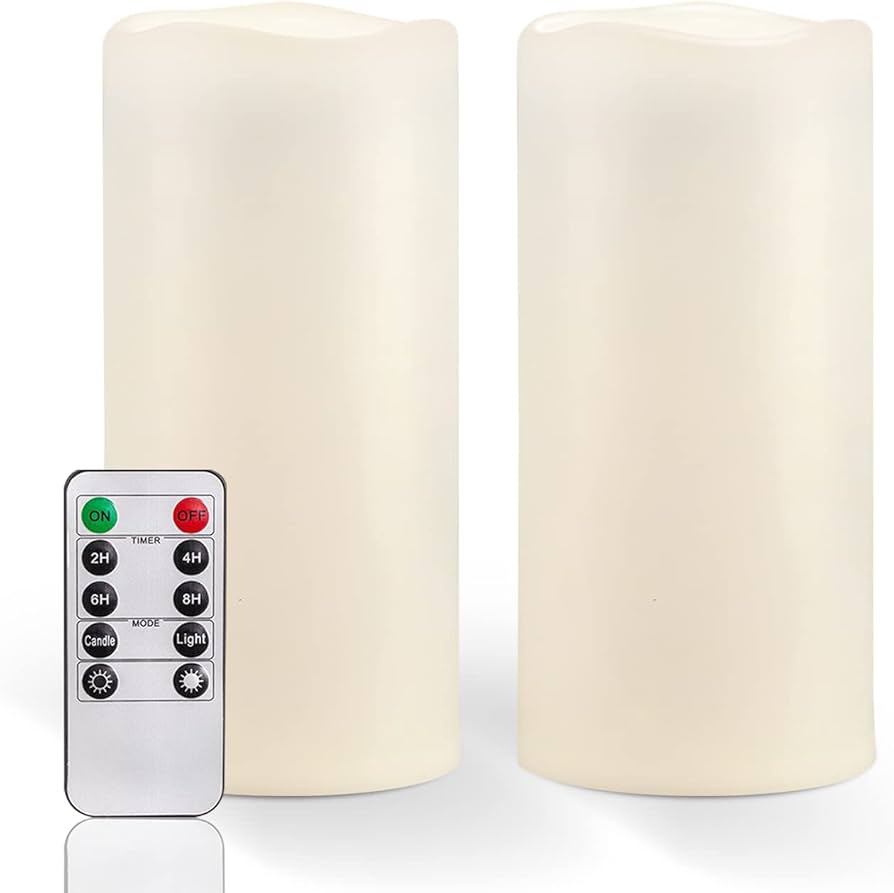 Homemory 8" X 4" Large Waterproof Outdoor Flameless Candles With Remote Control And Timer