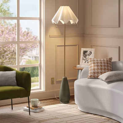 Wavy Shade Collection With Ceramic Base Floor Lamp Green - Threshold