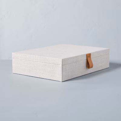 Large Fabric Storage Box With Faux Leather Accent Cream - Hearth & Hand™ With Magnolia: Lidded Desk Organizer, Document Holder
