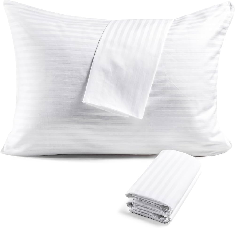 Faunna Zippered Pillow Protectors Cover Soft Comfortable Sateen 100% Long Staple Cotton Quiet And Breathable Bed Pillowcase Queen Size 4 Pack