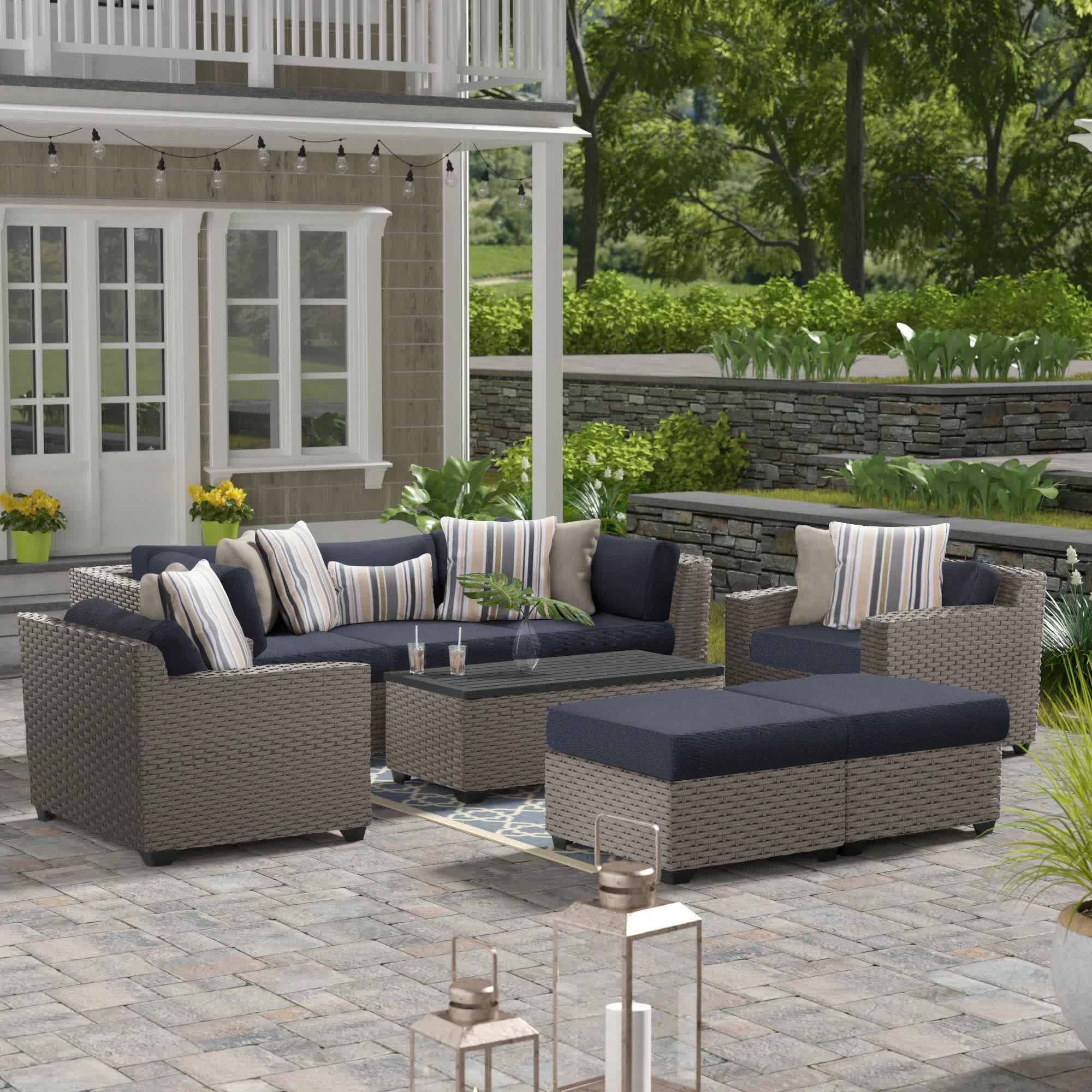 Lark Manor Amjad 8 Piece Rattan Seating Group With Sunbrella Cushions