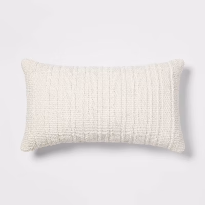 Oversized Textural Woven Lumbar Throw Pillow Cream - Threshold™: Indoor Rectangle Cushion For Sofa