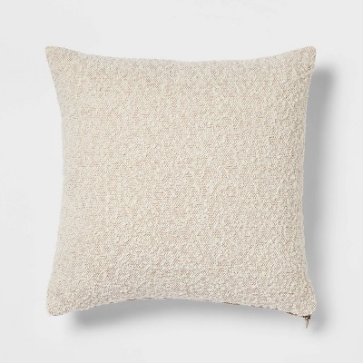 Woven Boucle Square Throw Pillow With Exposed Zipper Neutral - Threshold™: Decorative Accent For Sofa, Indoor Polyester Fill