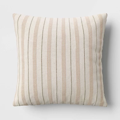Cotton Flax Woven Striped Square Throw Pillow Beige - Threshold™: Decorative Accent