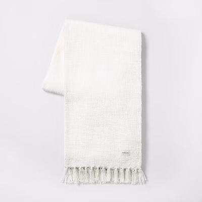 Knotted Fringe Throw Blanket White - Hearth & Hand™ With Magnolia: Cotton Dobby Weave, Farmhouse Style, 55x80
