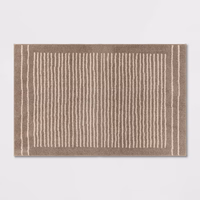 2'6"x4' Washable Knitted Stripe Accent Rug Tan - Threshold™: Indoor Low Pile Rectangle, Machine Washable