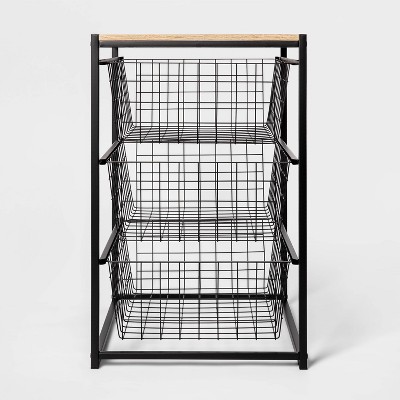 3 Drawer Organizer Black Metal With Natural Wood - Brightroom™: Decorative Storage Drawers, Bedroom Dresser, Anti-tip