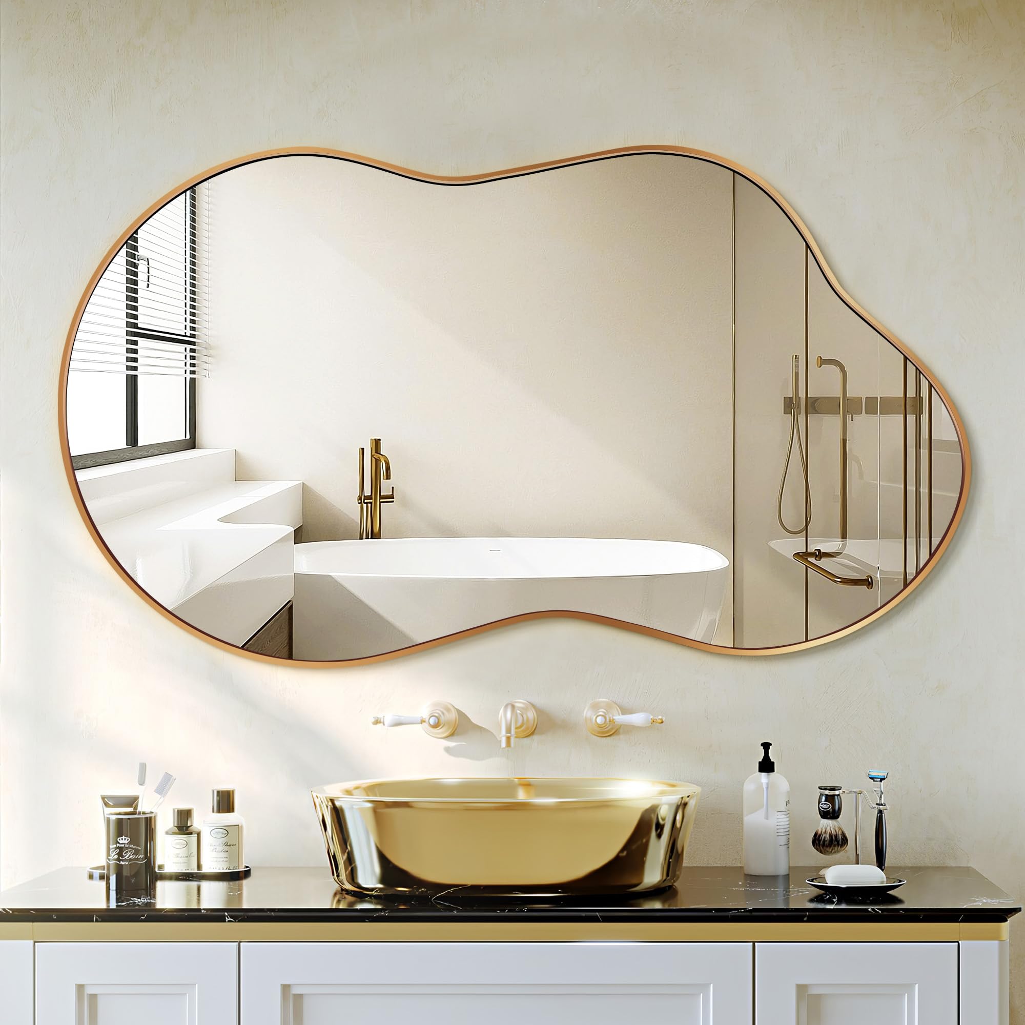 Dorlicecass Irregular Wall Mirror - Wall Mirrors Decorative 24"x36" Black Asymmetrical Mirror Aviation Aluminum Alloy Frame For Bathroom