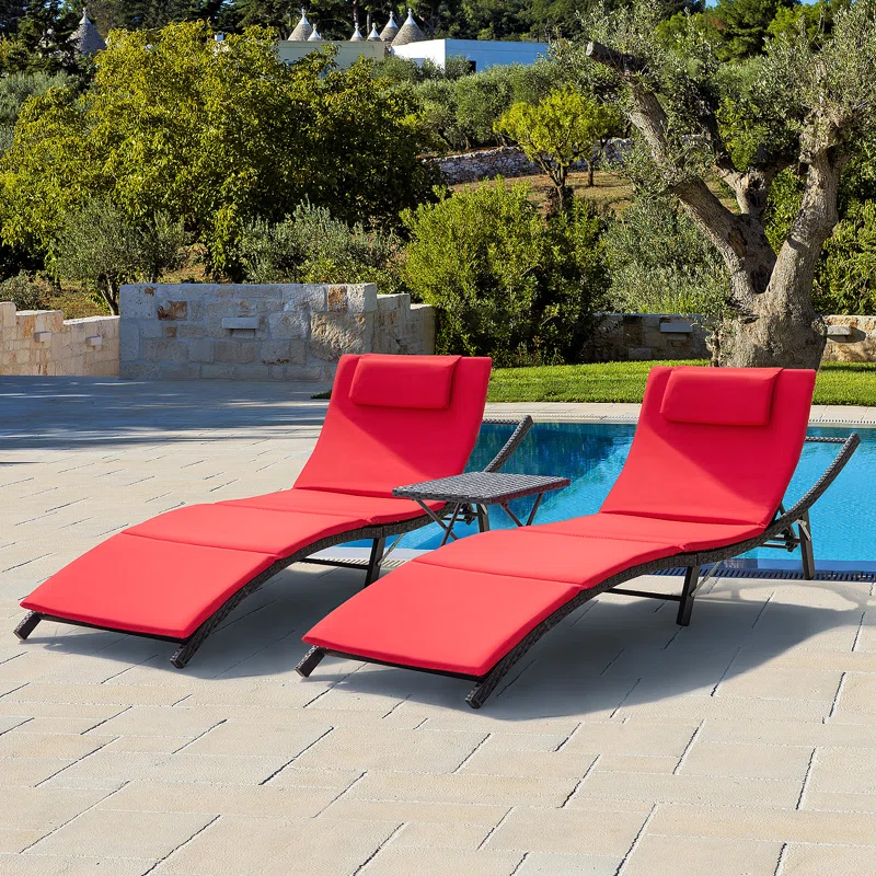 Ebern Designs Raminez 3 Piece 81 Long Reclining Double Chaise With Cushions And Table