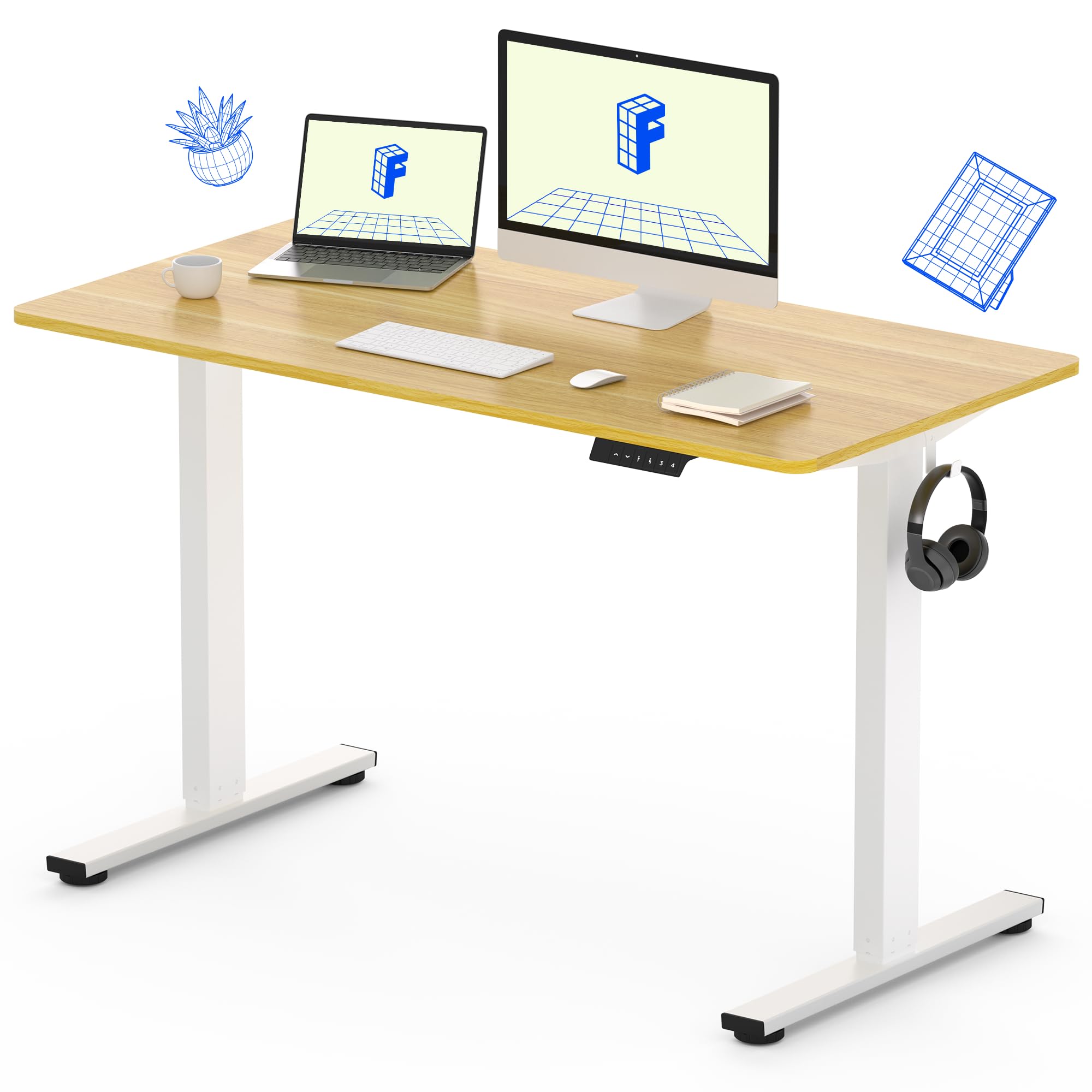 Flexispot En1 One-piece Standing Desk 48 X 30 Inch Electric Height Adjustable Desk Home Office Computer Workstation Sit Stand Up Desk (white Frame + Maple Top