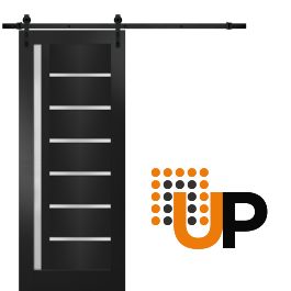 Sturdy Barn Door | Quadro 4088 Matte Black With Frosted Glass | 6.6ft Rail Hangers Heavy Hardware Set | Solid Panel Interior Doors