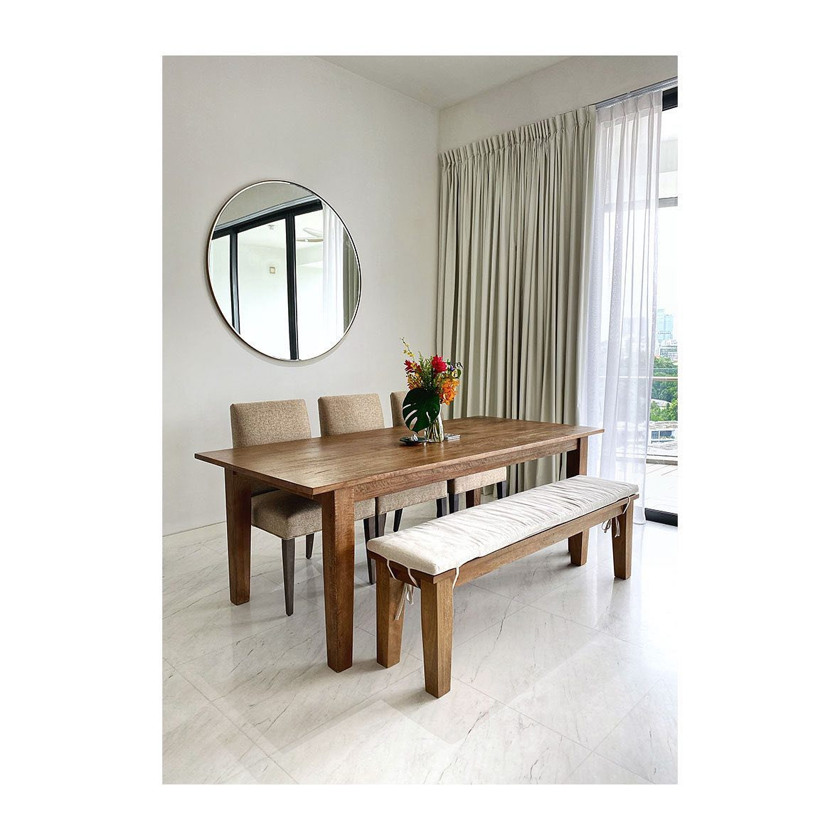 Basque 62 Light Brown Solid Wood Dining Bench