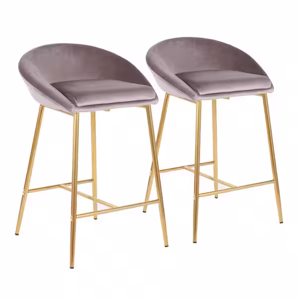 Matisse 26 In. Silver Velvet And Gold Metal Counter Stool (set Of 2