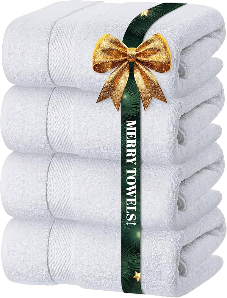 White Classic Luxury Bath Towels Set Of 4 Large - 700 Gsm Cotton Ultra Soft Bath Towels 27x54 | Highly Absorbent And Quick Dry | Hotel Towels For Bathroom Luxury