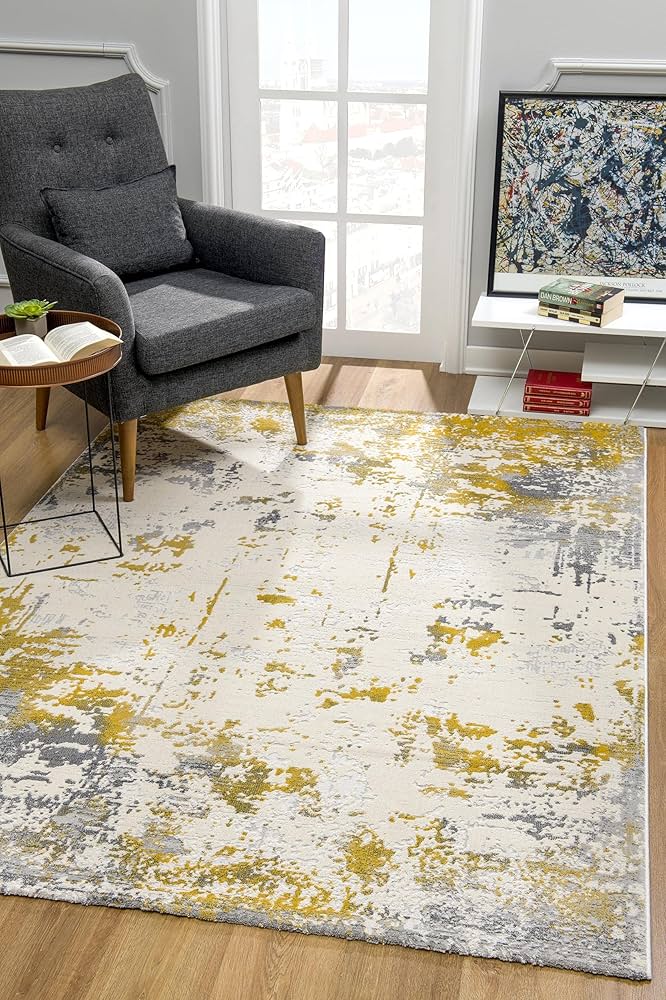 Rug Branch Vogue Contemporary Abstract Gold Grey Indoor Area Rug For Living Room