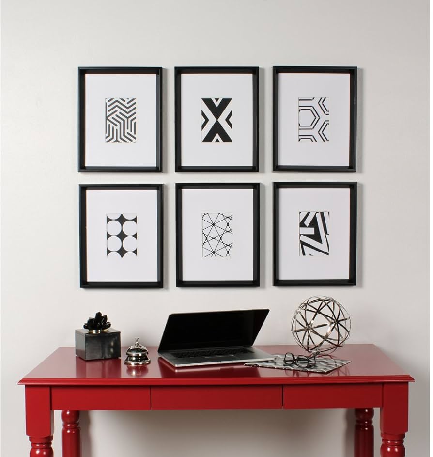 Kate And Laurel Calter 6 Framed Modern Black And White Geometric Abstract Art Prints