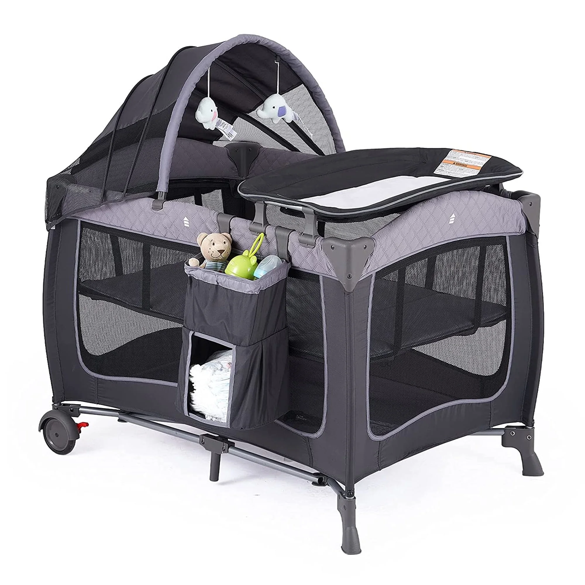 Pamo Babe Unisex Portable Baby Play Yard Include Wheels, Canopy, Changing Table For Newborn(grey)