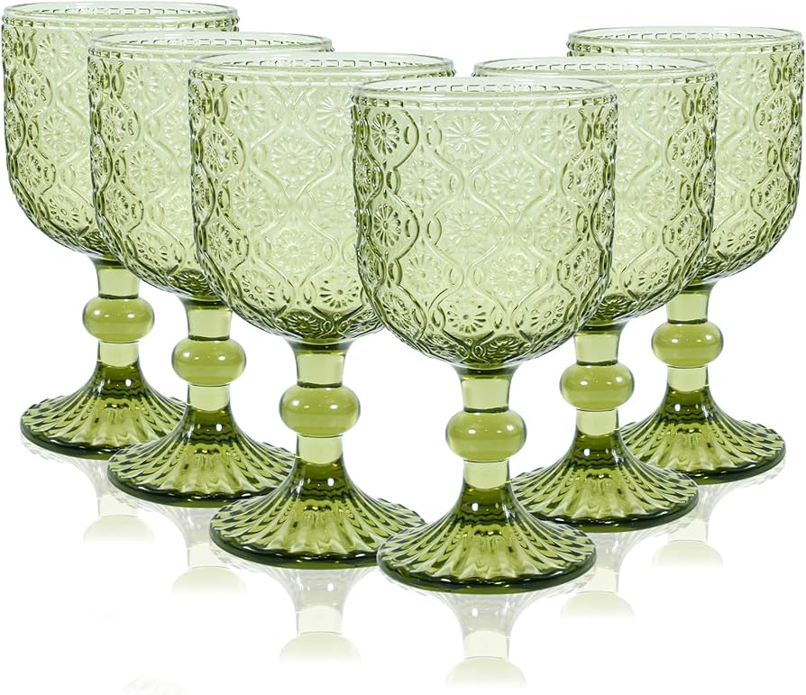 Chljar Green Vintage Wine Glasses Set Of 6 Green Goblets Glassware