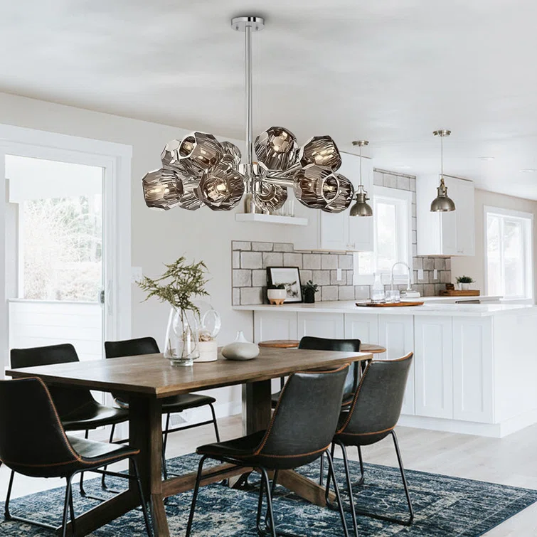 Mercer41 Jaroslaw Modern 12 Light Dimmable Sputnik Chandelier With Smoke Gray Shades